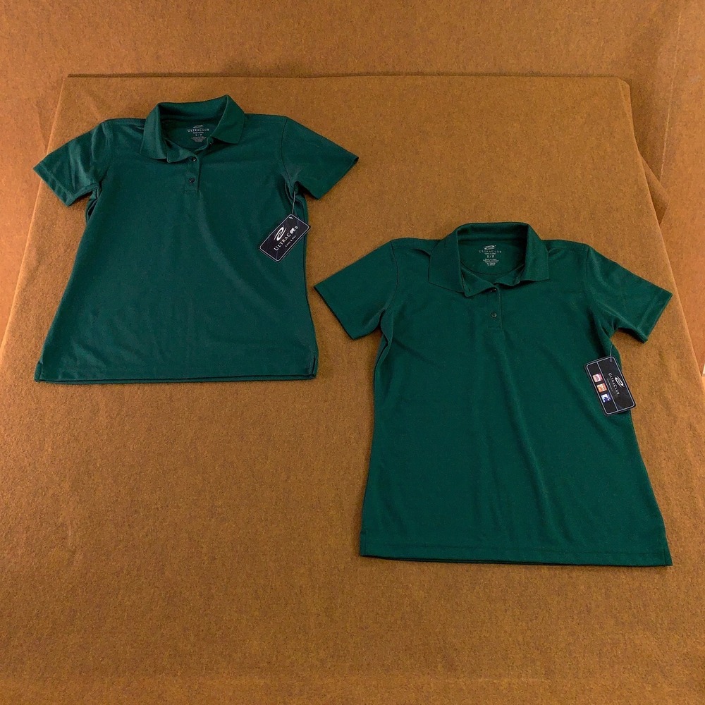 Lot of 2 UltraClub Mens Size Small Dark Green Cool & Dry Short Sleeve Polo NWT